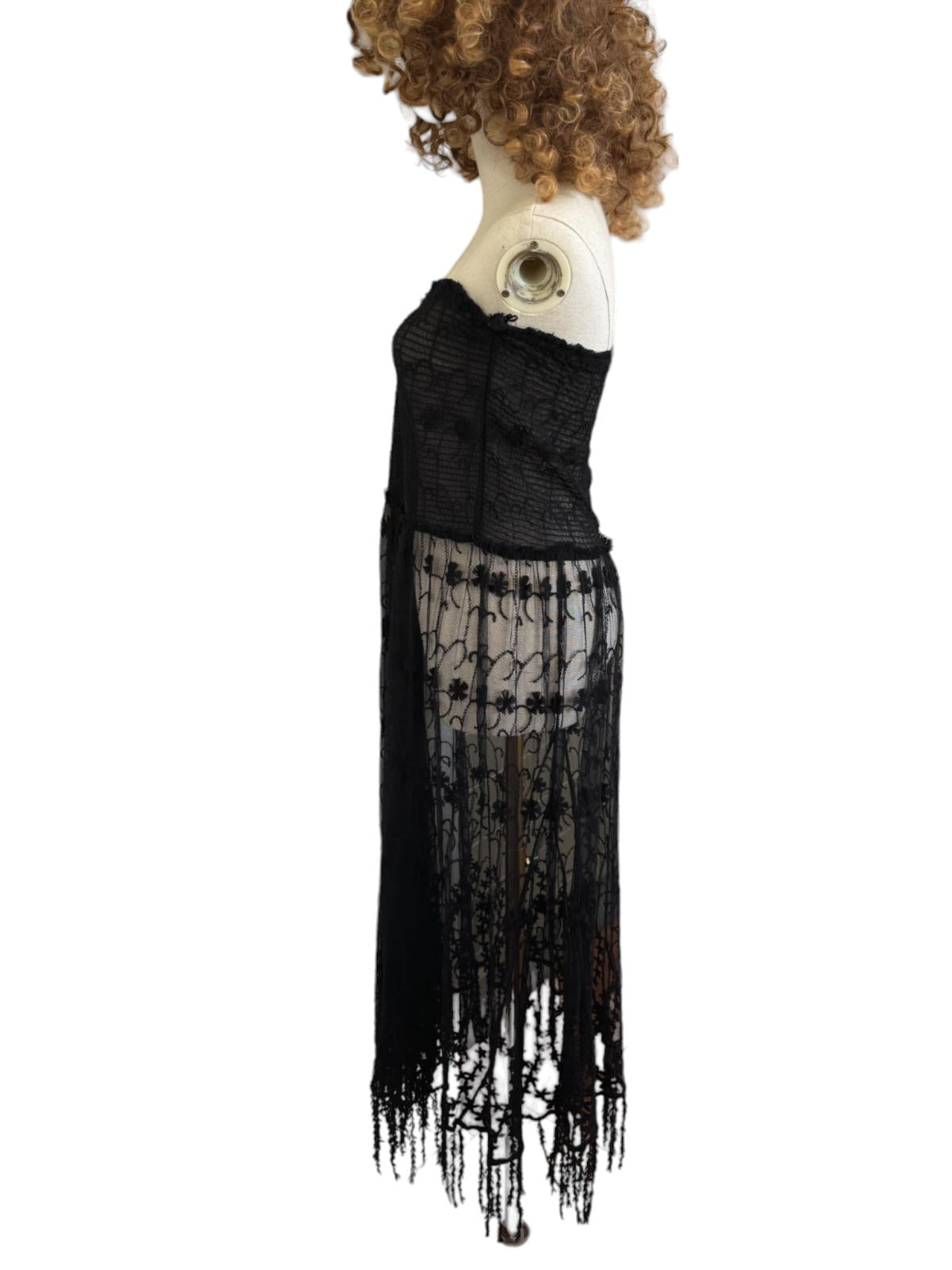 Free People Strapless Lace Stretch Dress | Black, Sz M, Sheer, Festival, Boho