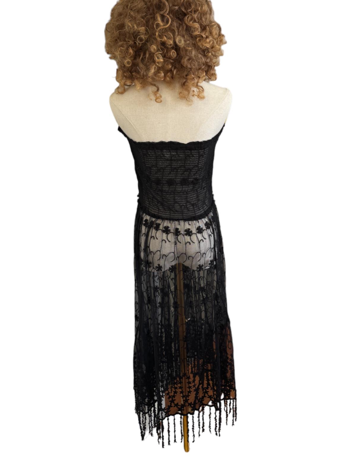 Free People Strapless Lace Stretch Dress | Black, Sz M, Sheer, Festival, Boho