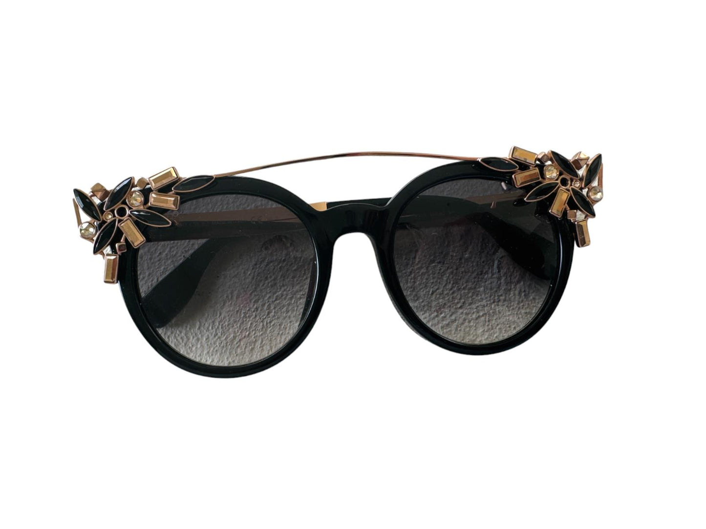 JIMMY CHOO Black/Gold VIVY Crystals Embellished Round Sunglasses, 2016 - RARE!