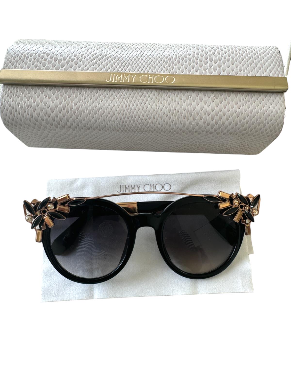 JIMMY CHOO Black/Gold VIVY Crystals Embellished Round Sunglasses, 2016 - RARE!