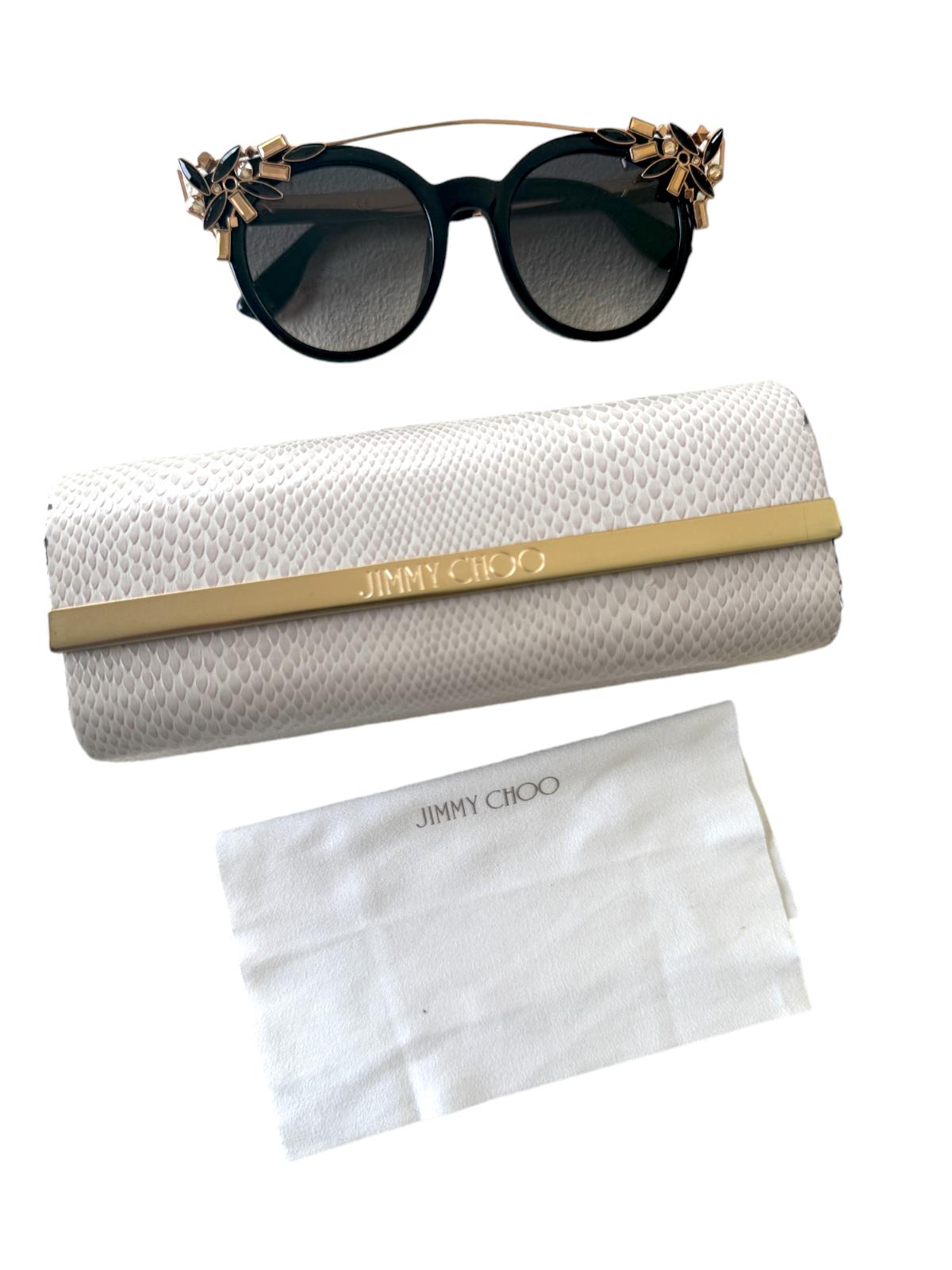 JIMMY CHOO Black/Gold VIVY Crystals Embellished Round Sunglasses, 2016 - RARE!