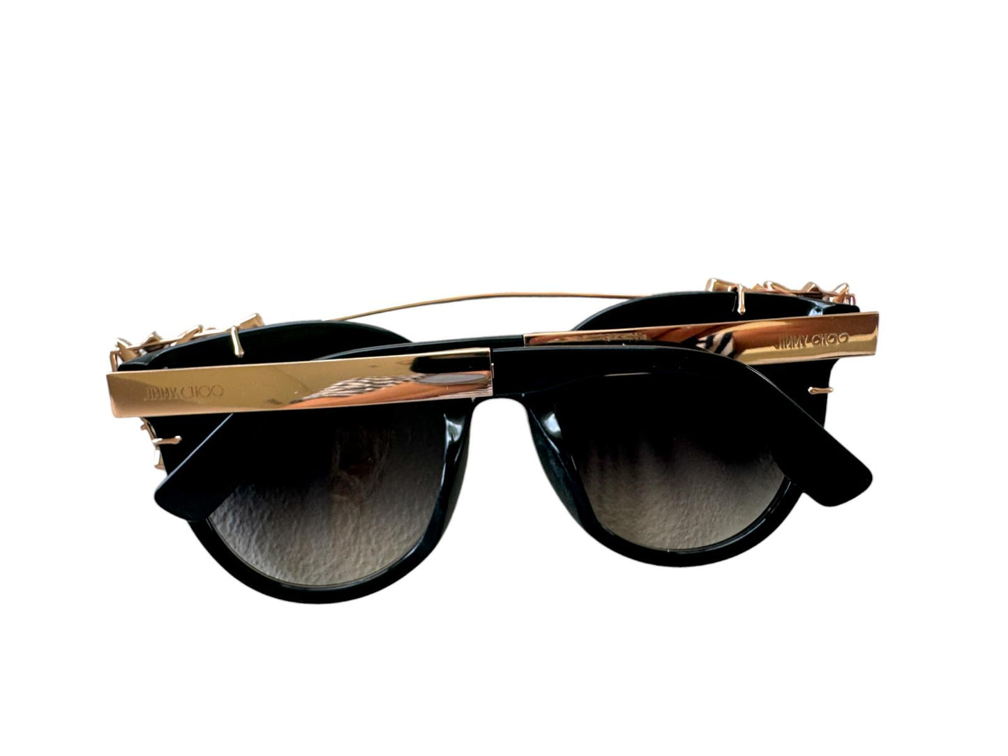 JIMMY CHOO Black/Gold VIVY Crystals Embellished Round Sunglasses, 2016 - RARE!