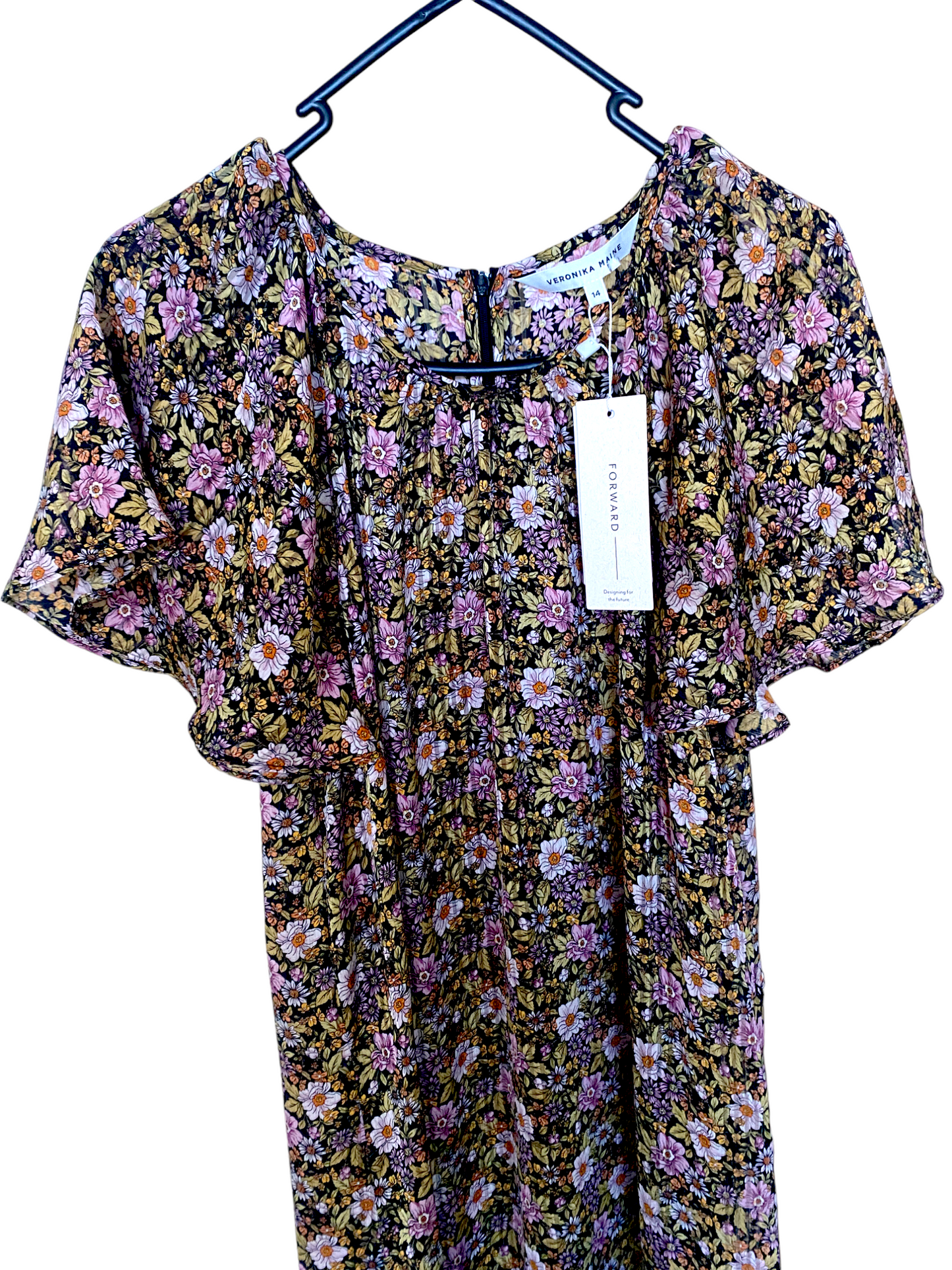 Veronika Maine VM Forward, Wildflower Georgette Ruffle Dress, Floral, Flutter