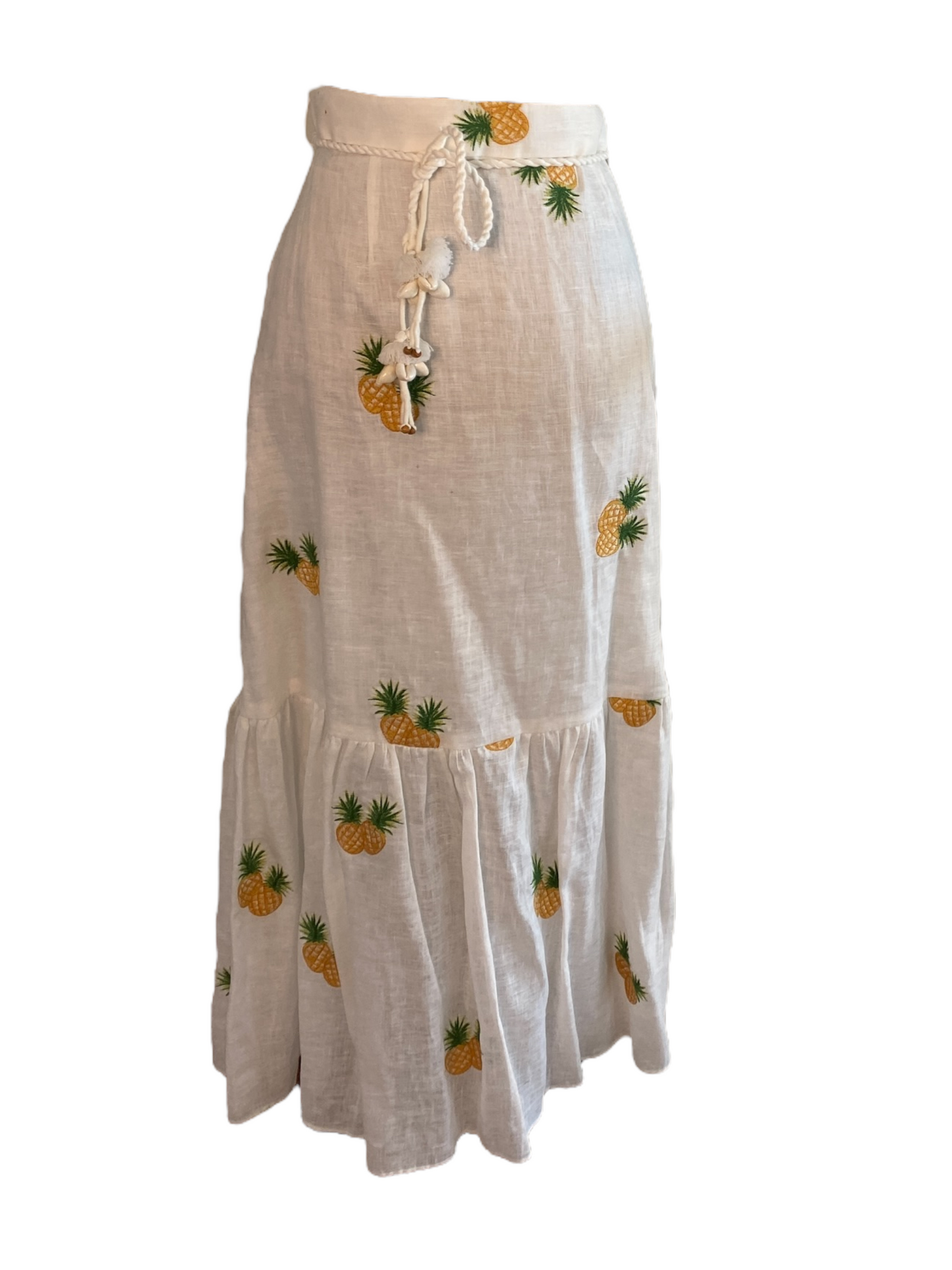 Zimmermann Riders Frill Hem Skirt | Pineapple Embroided, Belt, High Waist, Linen