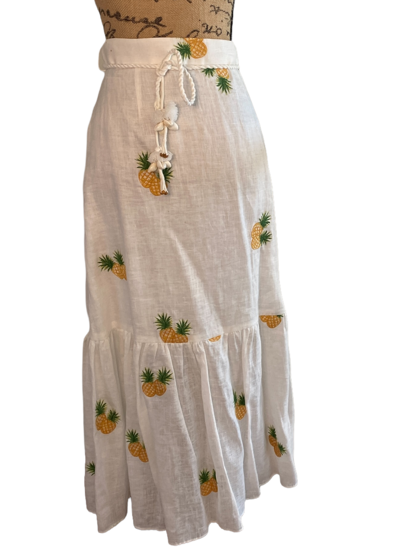 Zimmermann Riders Frill Hem Skirt | Pineapple Embroided, Belt, High Waist, Linen