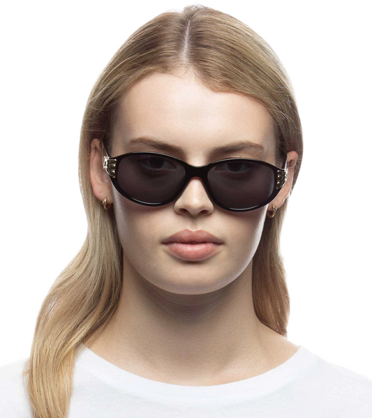 Le Specs Bombshell Sunglasses | Black/Gold Hardware, Oval, Acetate, Alt Fit