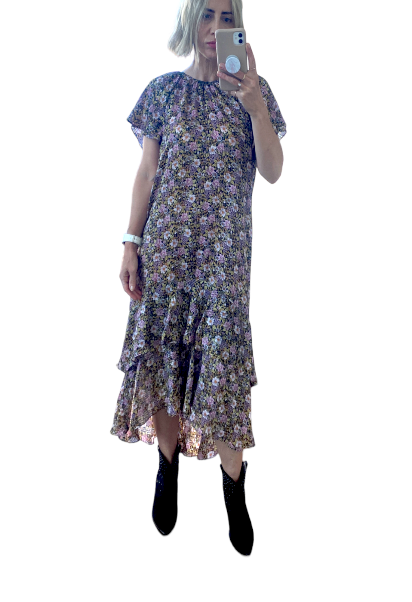 Veronika Maine VM Forward, Wildflower Georgette Ruffle Dress, Floral, Flutter