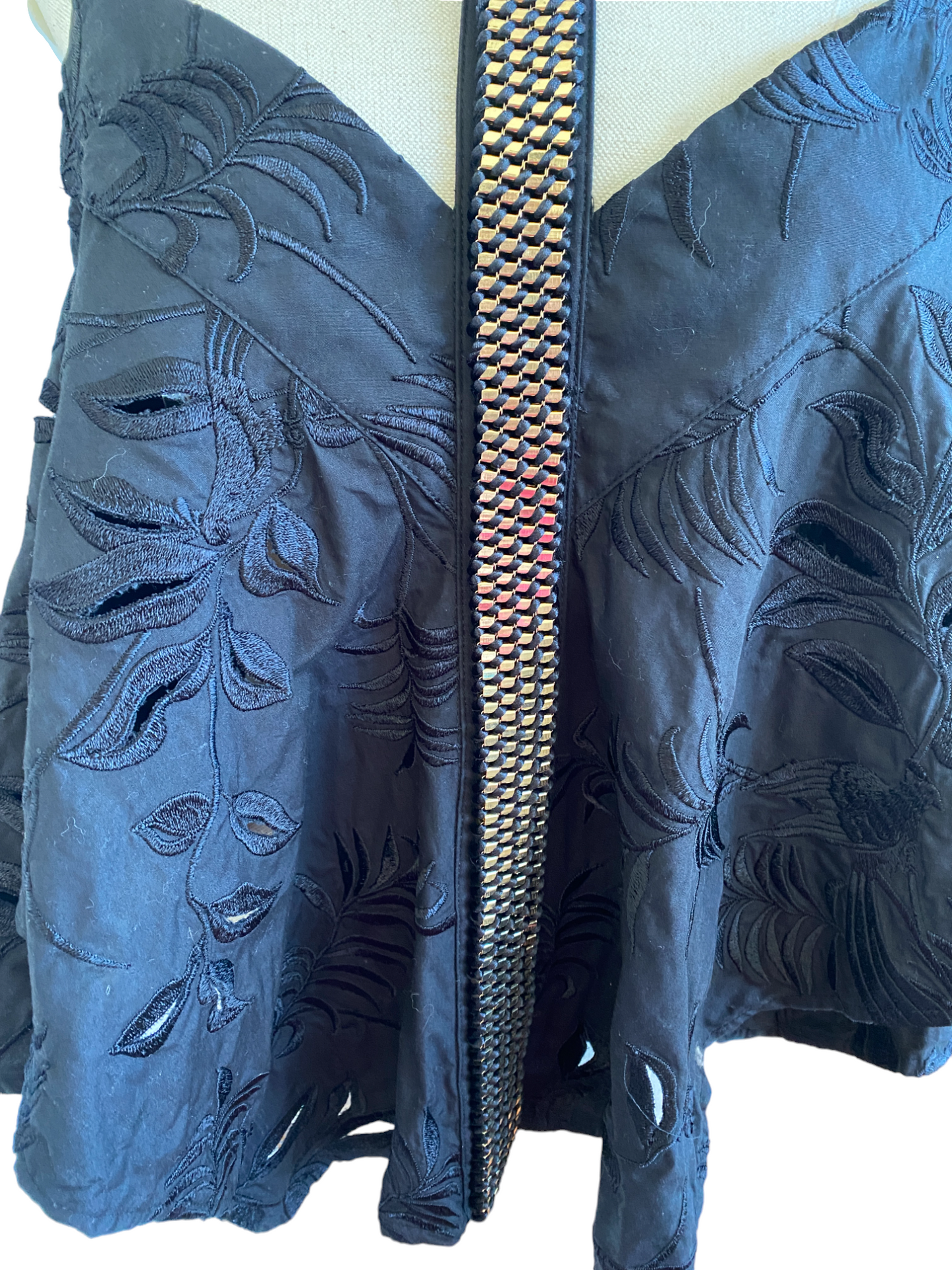 Sass & Bide 'Night Speak' Top | Camisole, Sz 14, Black/Gold, Flowy, Embroidered