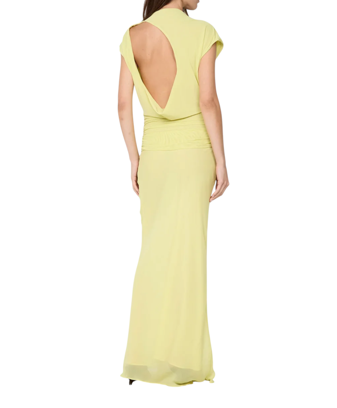BEC + BRIDGE Jehnaya Asymmetric Maxi Dress | Sz 8, Yellow, Mesh, Cowl, Backless