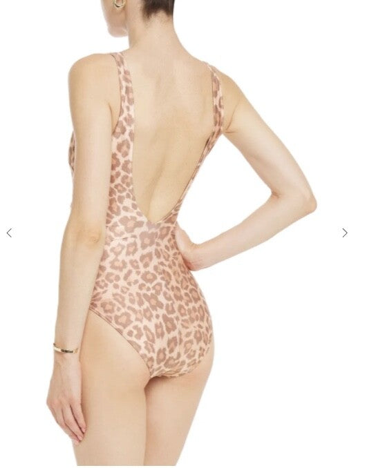 Zimmermann Kirra Buckle Front One Piece | Taupe Leopard Print / Gold $350 RRP