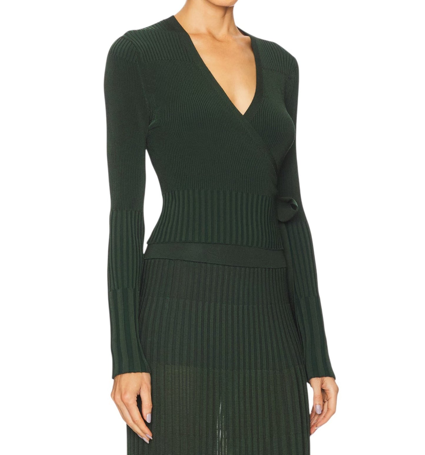 Zimmermann Ribbed Wrap Cardigan |Dark Green, Crop, Tie Close, V Neck