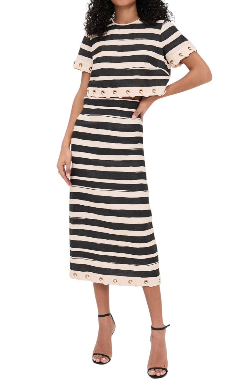 Zimmermann Rebellion Stripe Top | Short Sleeve, Crop, Linen, Rope, Black & White