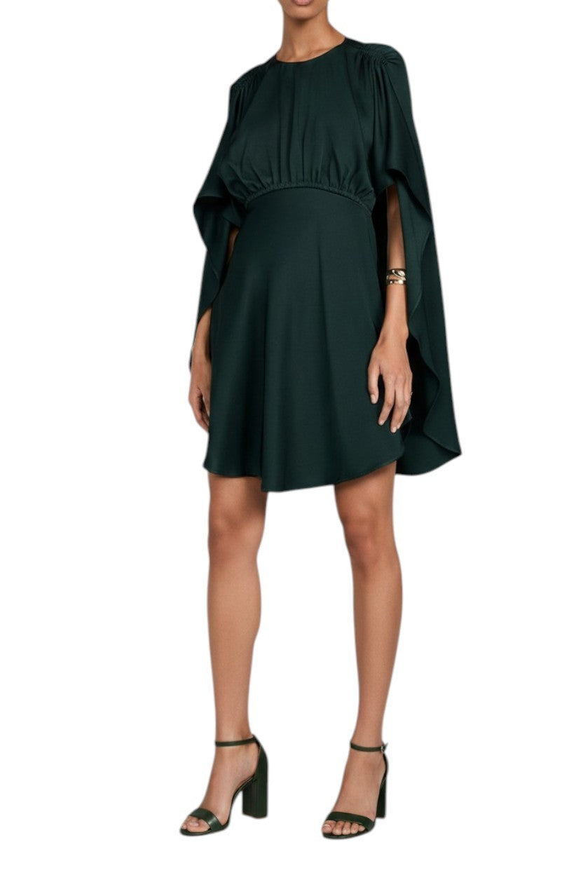 Zimmermann Eden Cascading Mini Dress | Bottle Green, Cape, Fit & Flare, Viscose