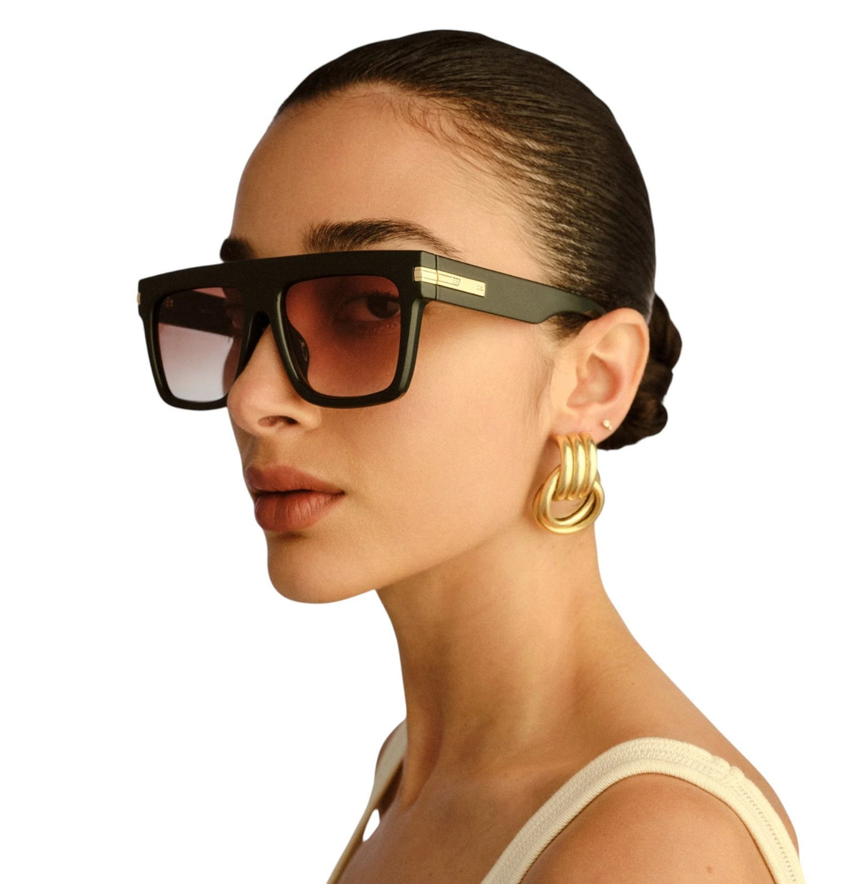 Le Specs Offside Sunglasses | Oversized, Khaki, Shield, Brown Gradient Lens,