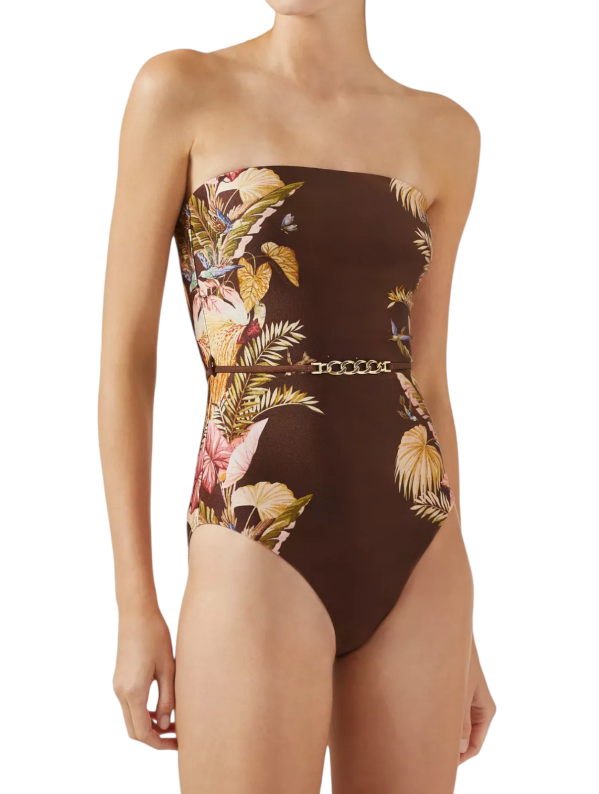 Zimmermann Ascension Bandeau One Piece | Burgundy / Brown Floral, Full Coverage