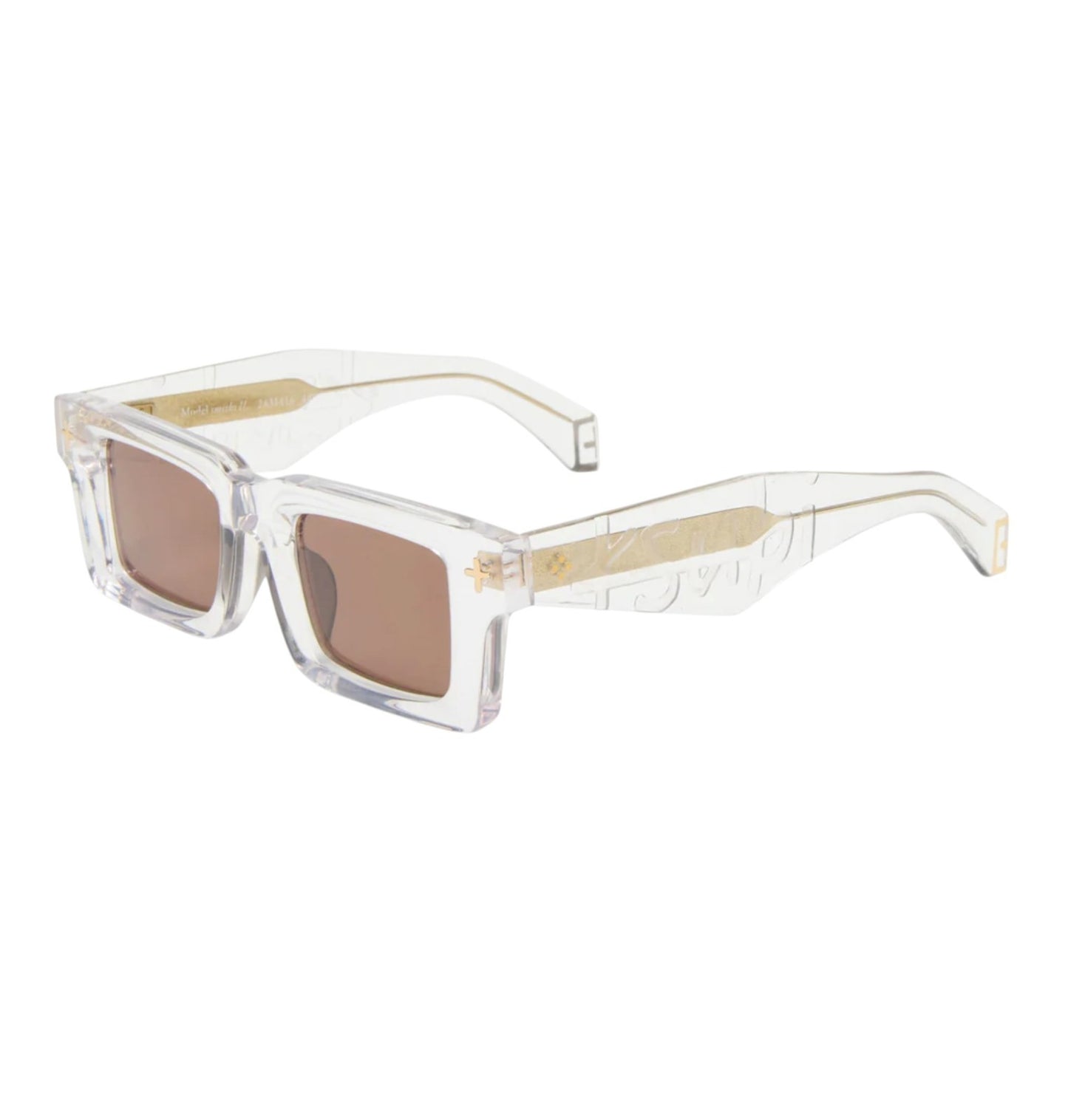 Ksubi Smiths II Sunglasses |Krystal/Gold Acetate | Brown Tint, Rectangle, Unisex