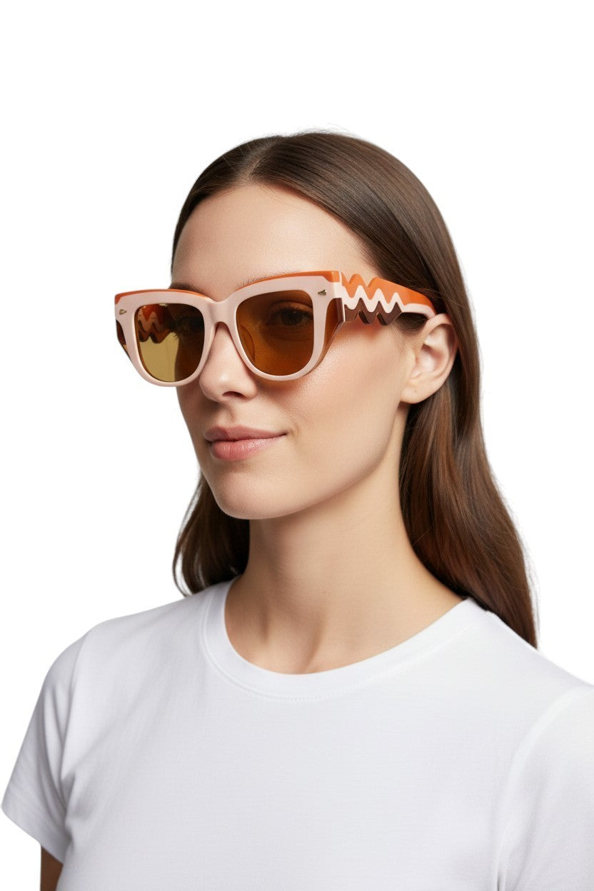 Karen Walker  True North Wave Sunglasses | 70's, Orange/Pink/Peach, Cat Eye