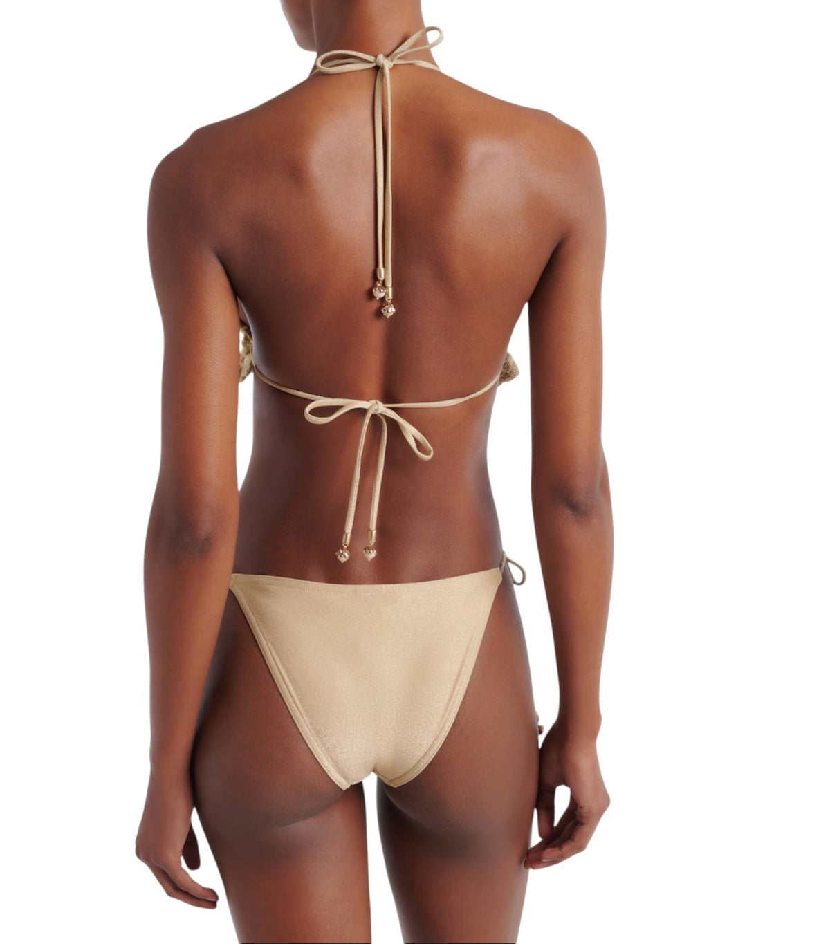 Zimmermann Wanderlust Crochet Tri Bikini |Hand-made, Metallic Gold/Cream, Ruffle
