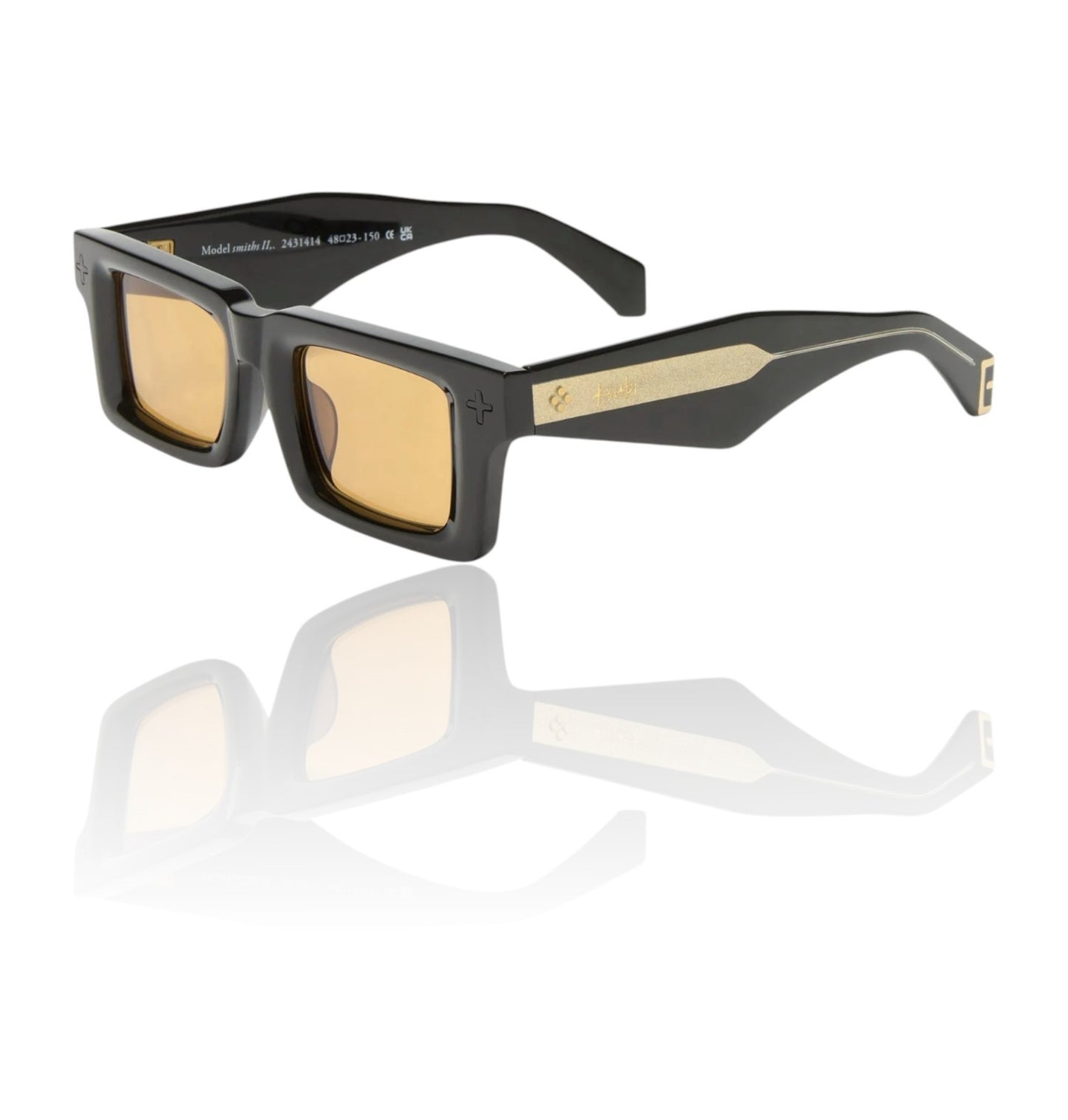 Ksubi Smiths II Sunglasses |Black/Gold Acetate | Amber Tint, Rectangle, Unisex