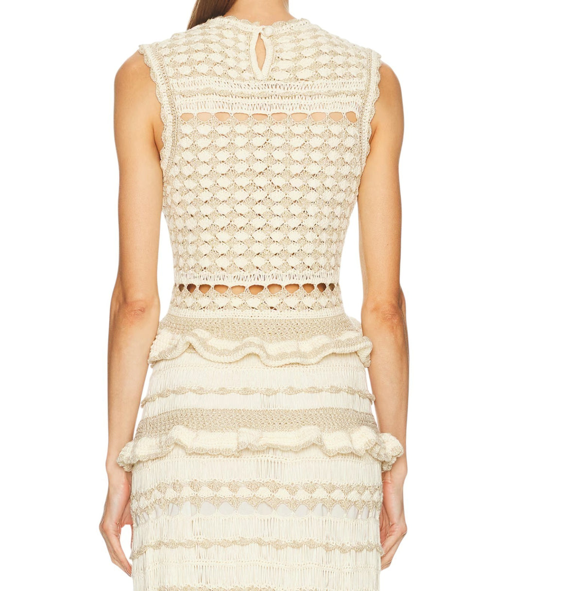 Zimmermann Wanderlust Crochet Top | Metallic gold/beige/cream, Peplum, Knitted
