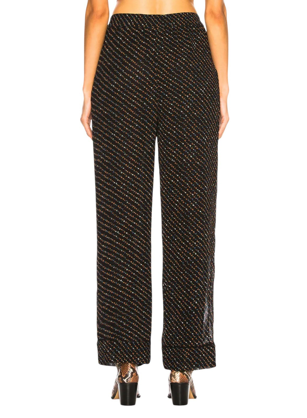 GANNI Black Floral Pants | Sz 36, Georgette, Wide Leg, High Waist, Elastic Waist