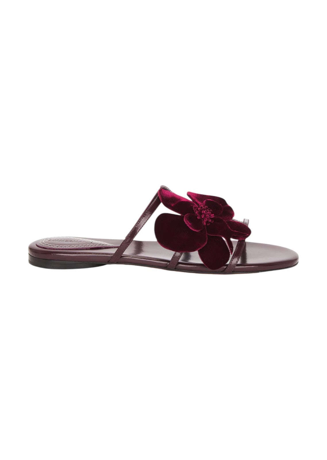 Zimmermann Orchid Slide Sandal | Ruby/Red/ Burgundy, Flats, Flower, Leather