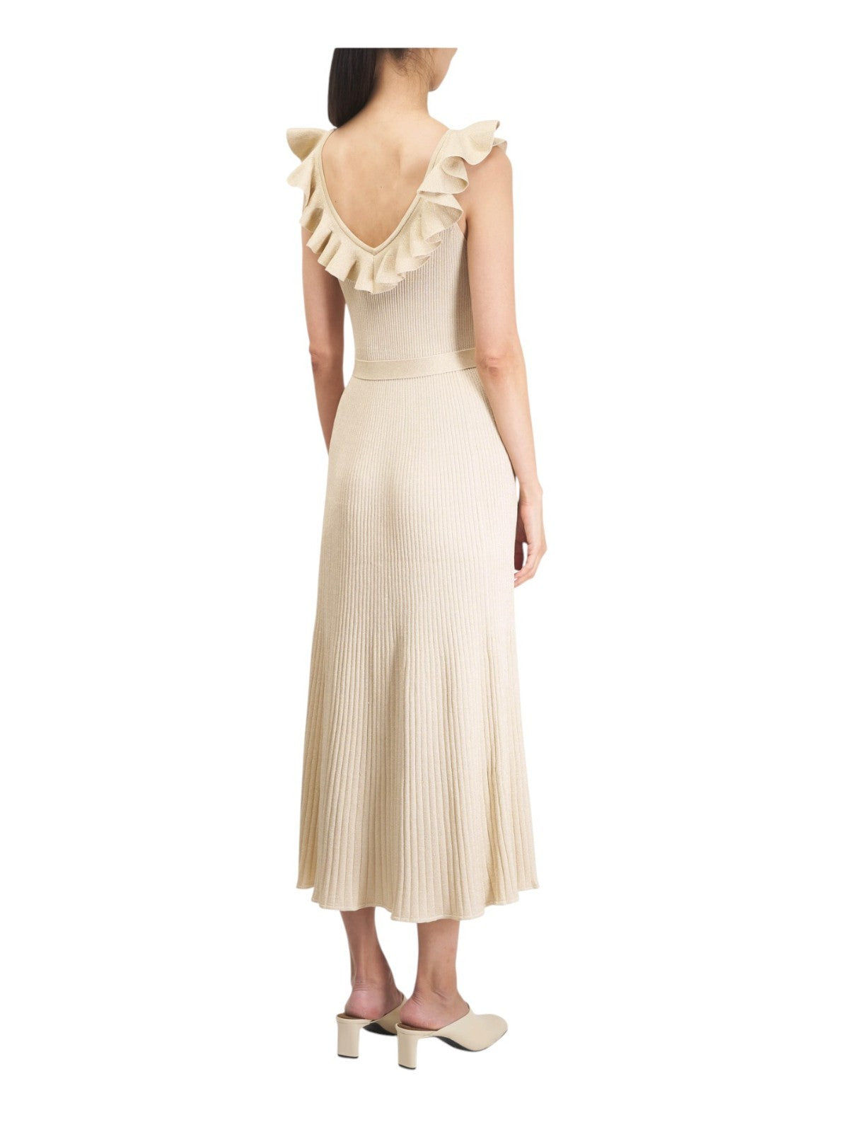Zimmermann Awaken Metallic Midi Dress| Gold/Beige, Knitted, Midi, Belted, Lurex