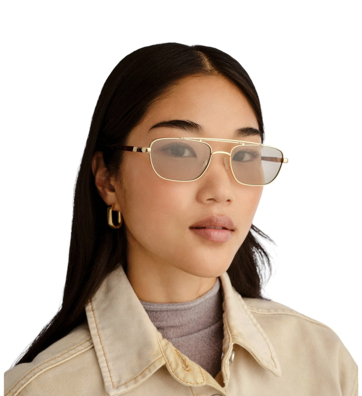 Le Specs Le Mimi Sunglasses | Gold Frame, Moss/Green Tint, Modern Aviator, Metal