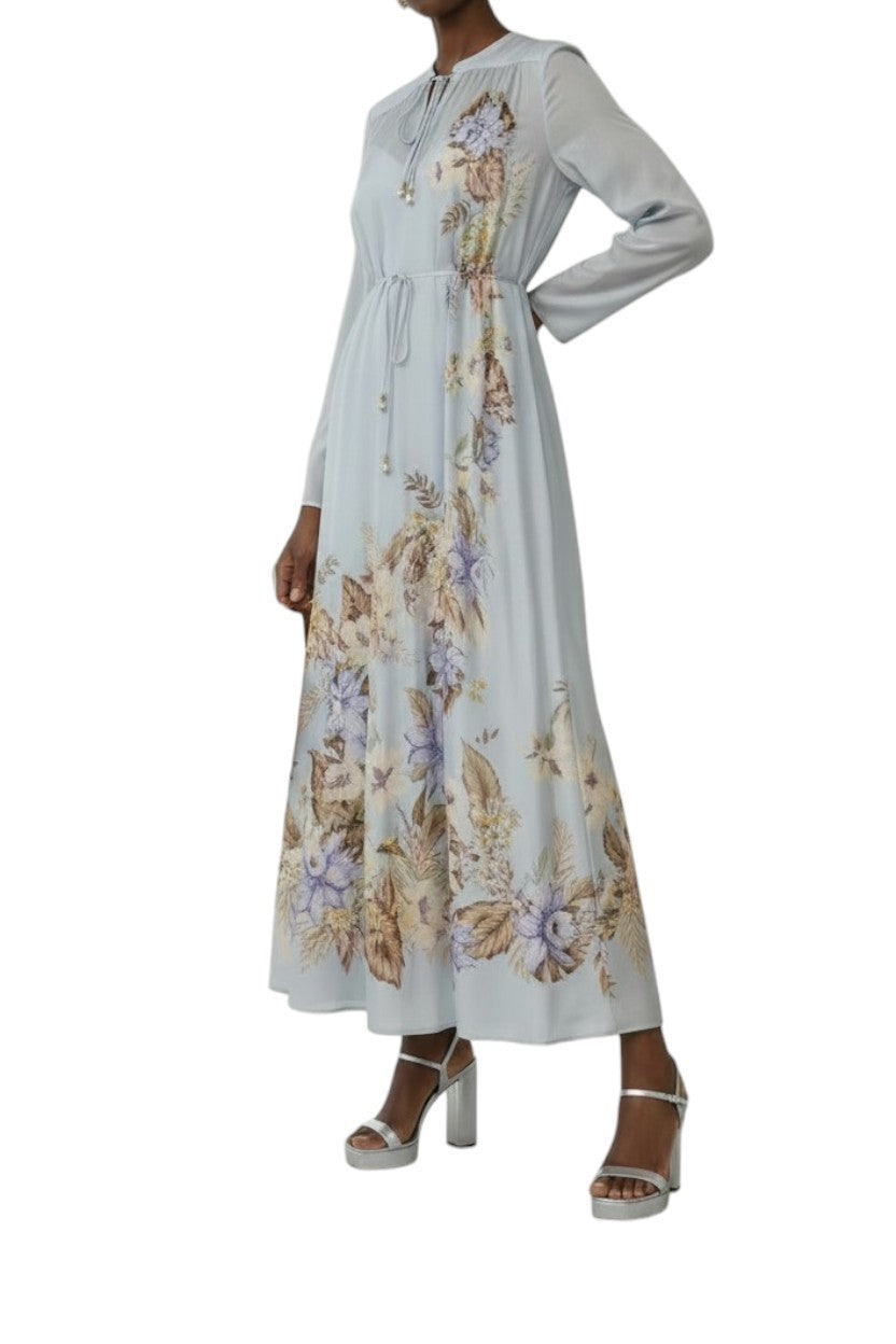 Zimmermann Coco Billow Maxi Dress | Baby Blue Floral, 100%b Silk, Long Sleeve