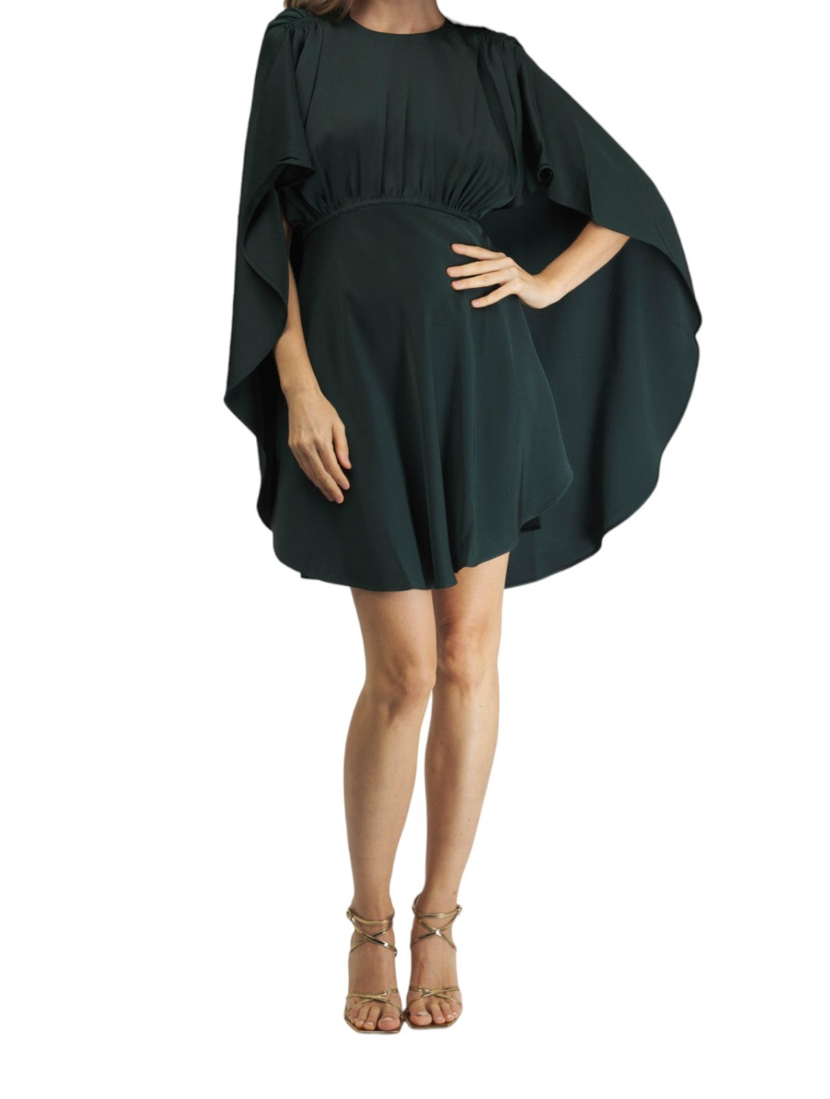 Zimmermann Eden Cascading Mini Dress | Bottle Green, Cape, Fit & Flare, Viscose