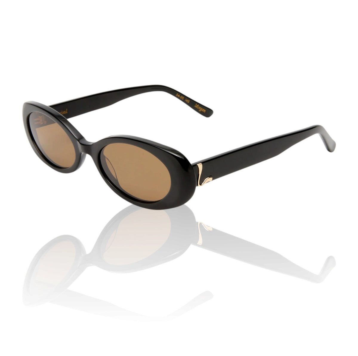 Luv Lou The Morgan Sunglasses |Oval, Black Acetate, Small, Brown Lens, Polarised