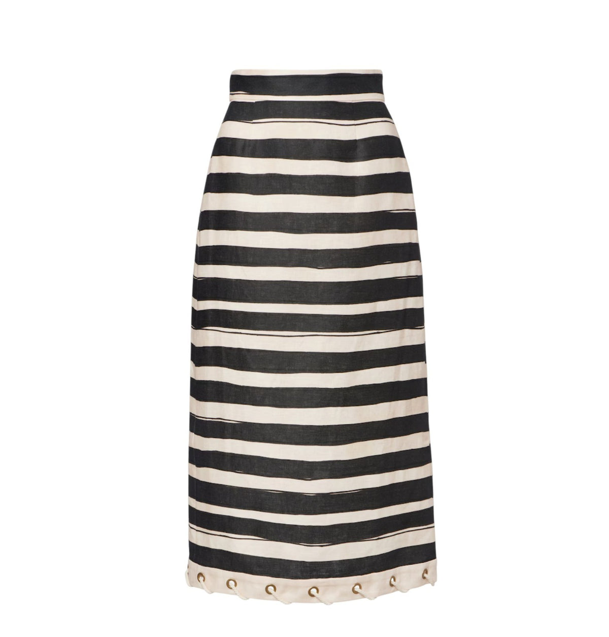 Zimmermann Rebellion Stripe Skirt | Midi, High Waist, Pencil, Black & White