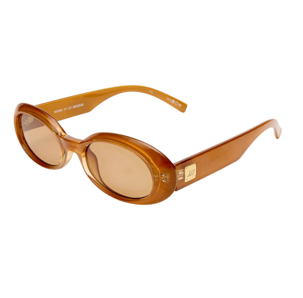 Le Specs Work It Sunglasses | Small Oval, Gold/Pearl, Brown Lenses, Eco Friendly