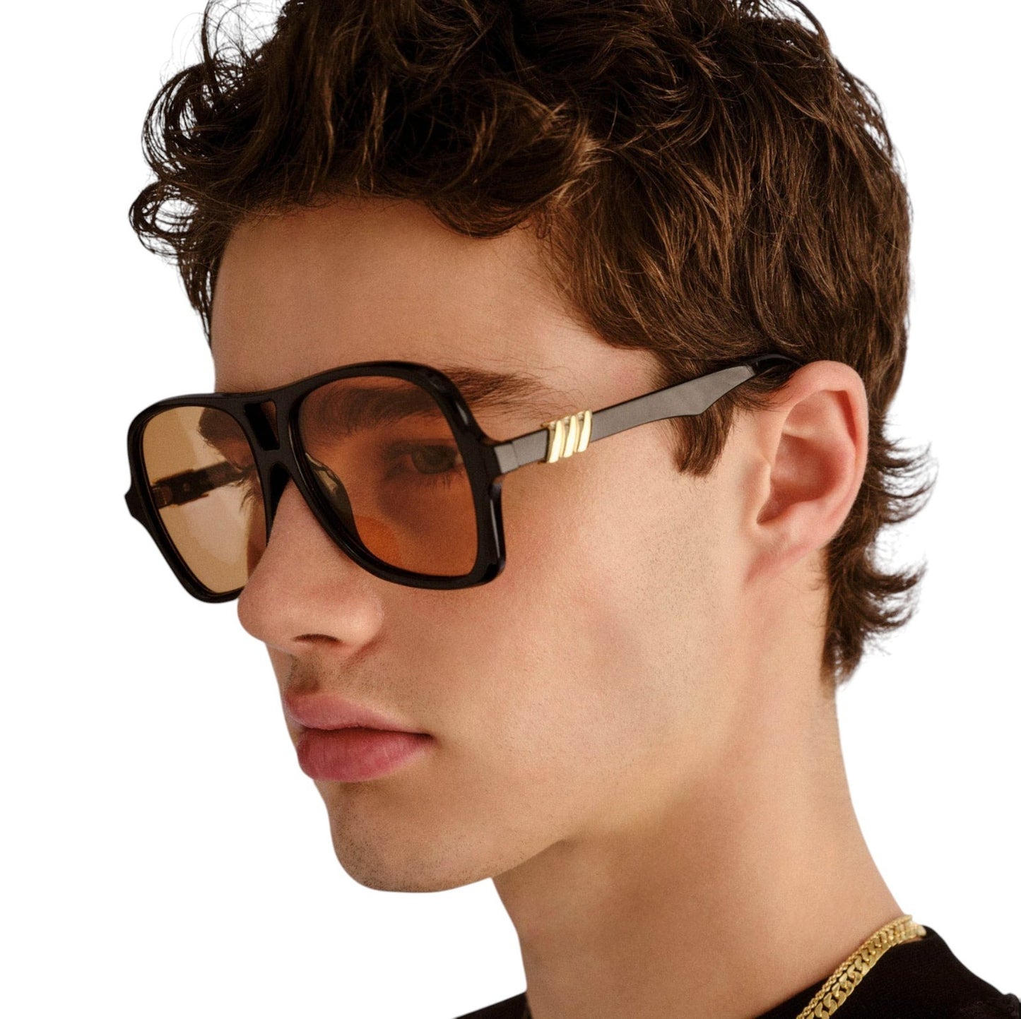 Le Specs Fortune Teller Sunglasses |Black Acetate, Amber Lenses, Vintage Inspire