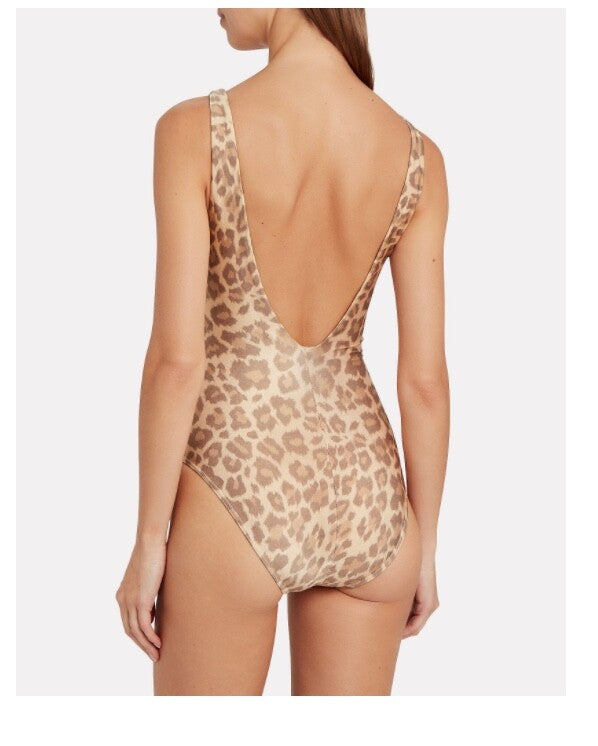 Zimmermann Kirra Buckle Front One Piece | Taupe Leopard Print / Gold $350 RRP