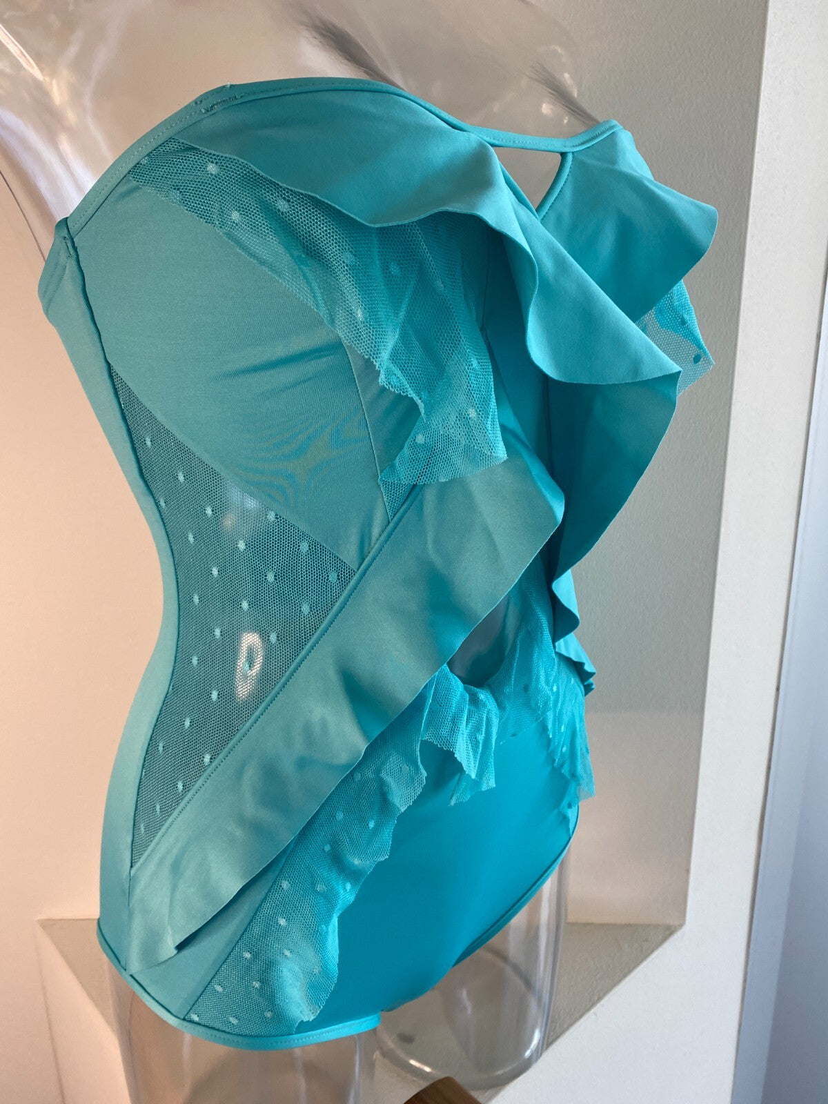 Zimmermann Peggy Cross Frill One Piece Swimsuit | Mesh, Turquoise Aqua  $500RP