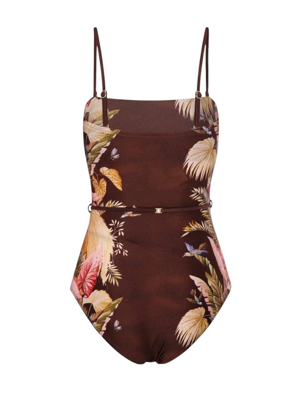 Zimmermann Ascension Bandeau One Piece | Burgundy / Brown Floral, Full Coverage