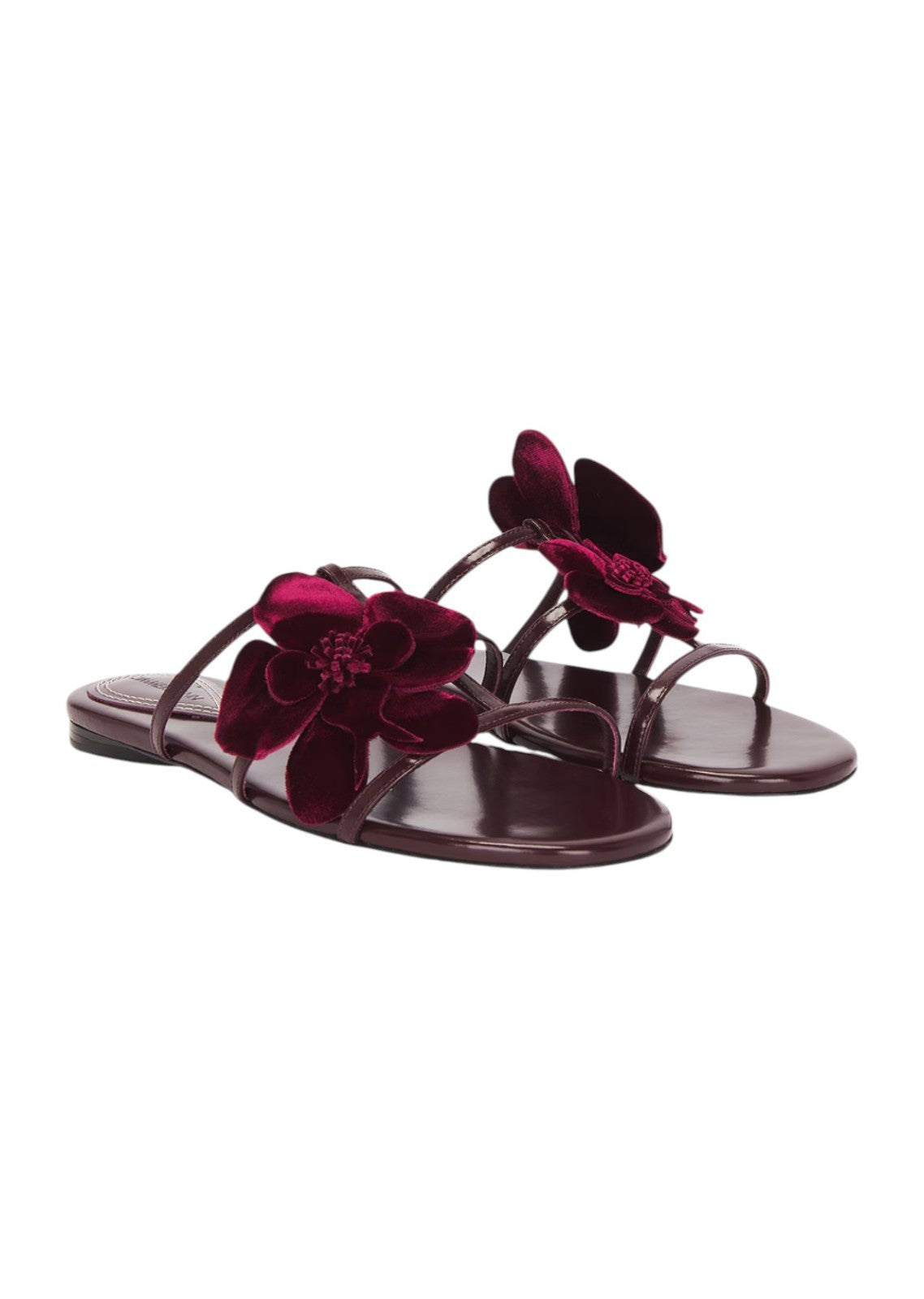 Zimmermann Orchid Slide Sandal | Ruby/Red/ Burgundy, Flats, Flower, Leather
