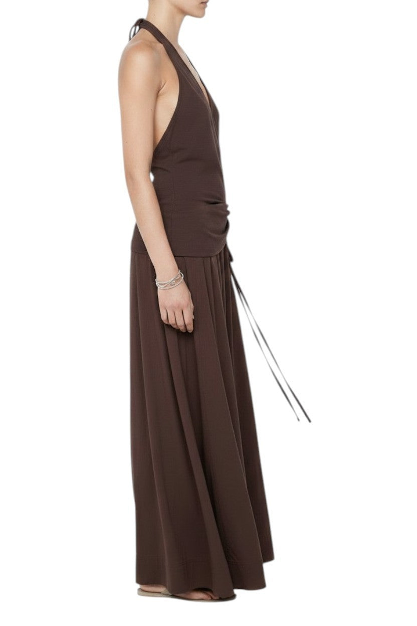 BEC + BRIDGE Sabrine Halter Maxi Dress | Sz 8 AU, Chocolate Brown, Stretch