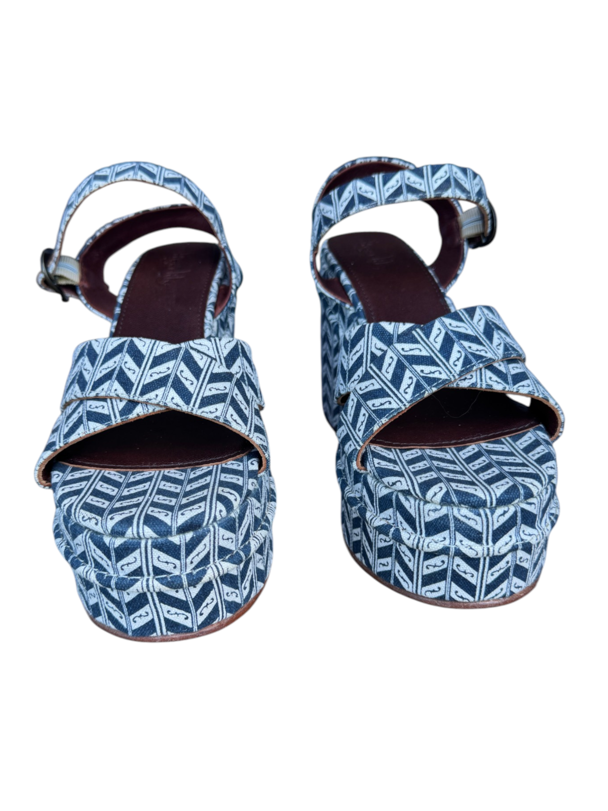 Tigerlily Kienna Violetta Platform Sandal | Sz 40, Blue & White, Print, Leather