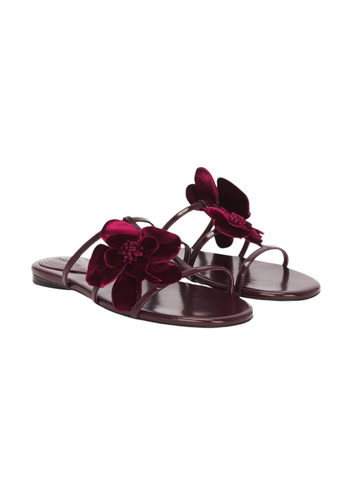 Zimmermann Orchid Slide Sandal | Ruby/Red/ Burgundy, Flats, Flower, Leather