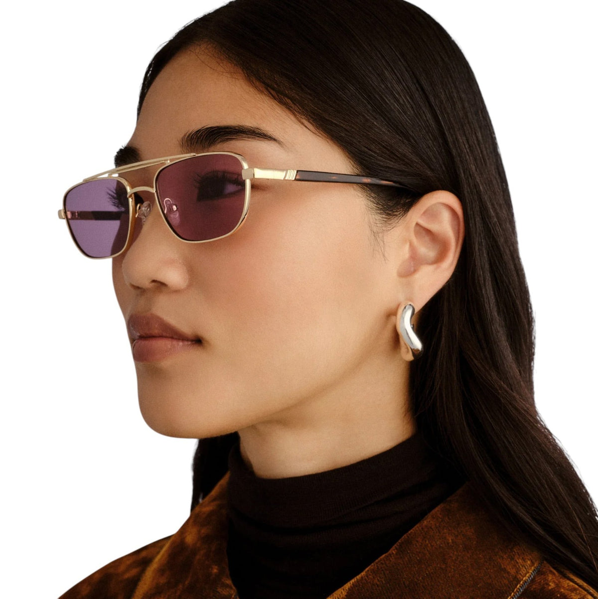 Le Specs Le Mimi Sunglasses | Gold Frame, Violet/Purple Tint, Modern Aviator