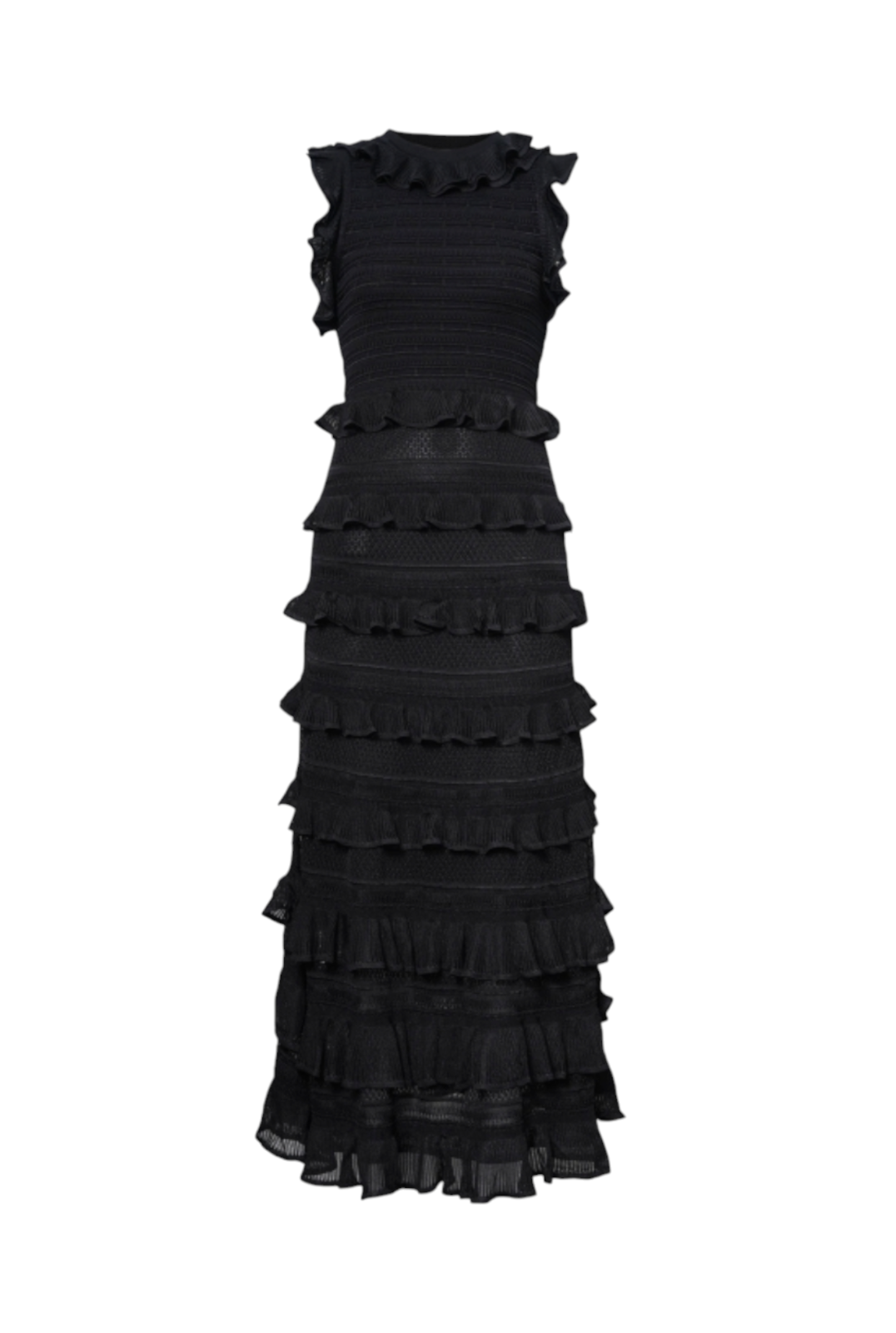 Zimmermann Hypnotic lace knit racer dress | Midi, Black, Tiered, Knitted, Ruffle