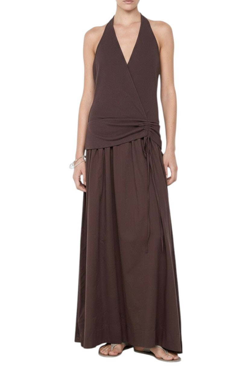 BEC + BRIDGE Sabrine Halter Maxi Dress | Sz 8 AU, Chocolate Brown, Stretch