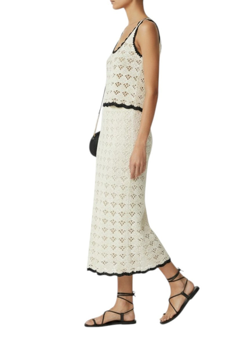 Zimmermann Rhiannon Crochet Tank Top | Cream/Black Trim, Cropped, Cotton Singlet