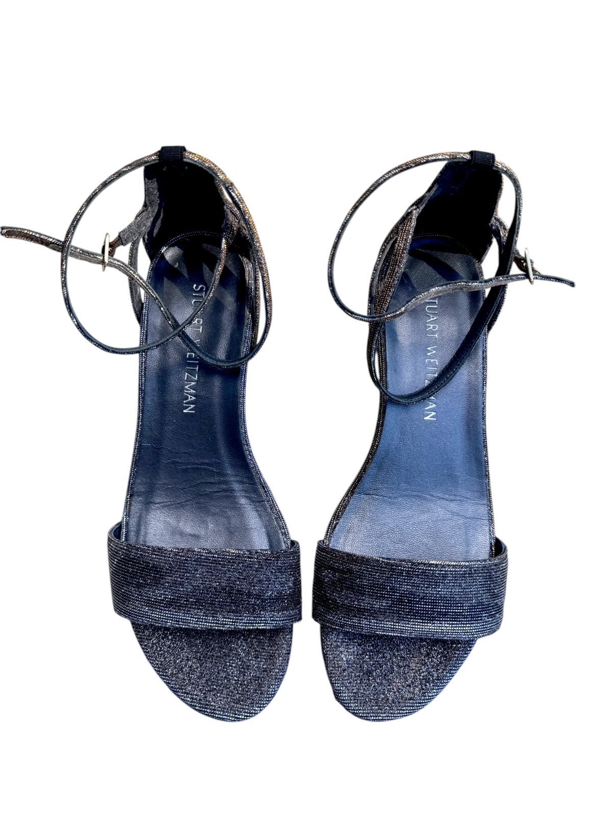 Stuart Weitzman Metallic Gold/Silver Sandal | Low Block Heel, Sz 8, Ankle Strap