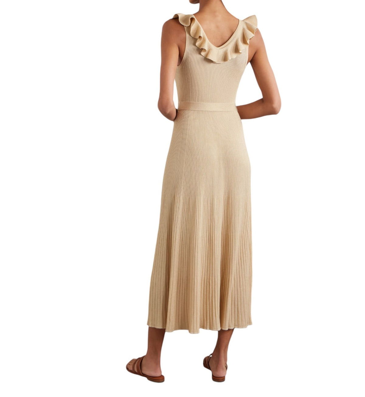 Zimmermann Awaken Metallic Midi Dress| Gold/Beige, Knitted, Midi, Belted, Lurex