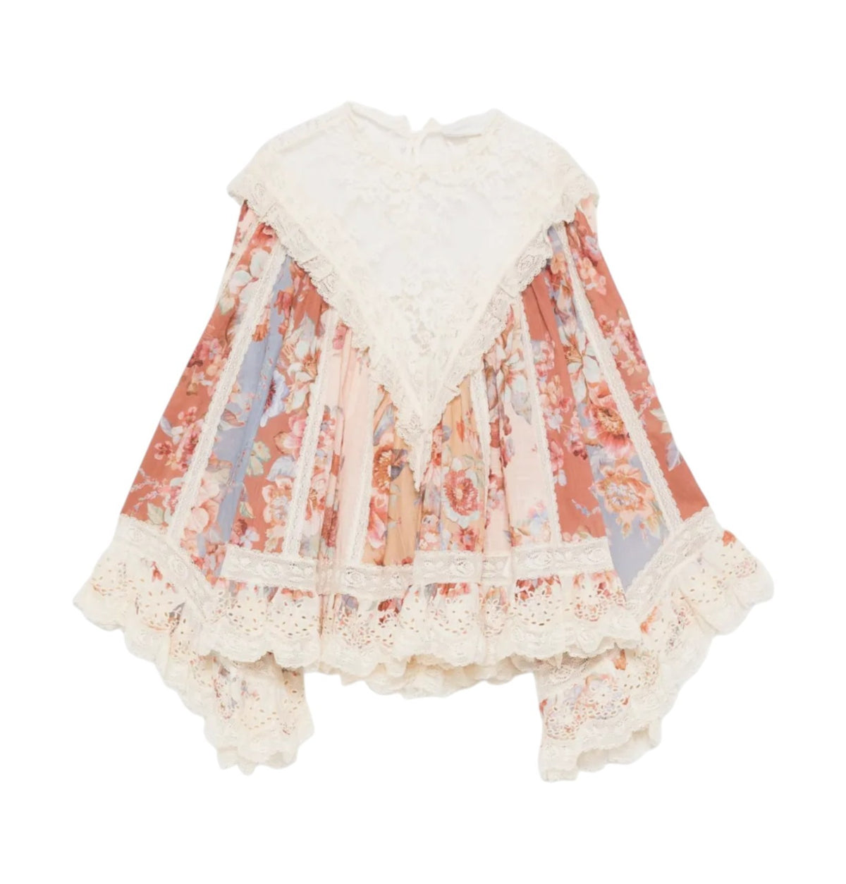 Zimmermann Awaken Lace Trim Blouse | Spliced Floral | Relaxed, Flutter Sleeve