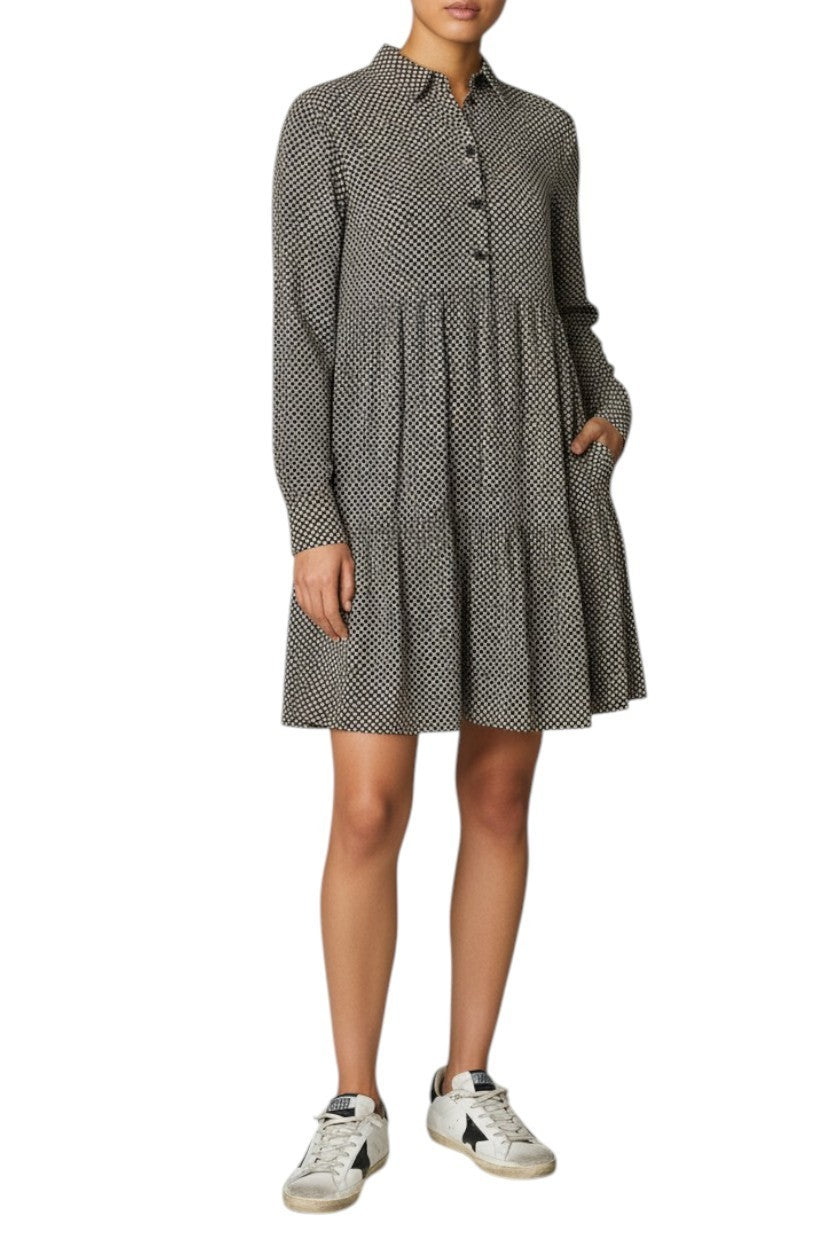GANNI Relaxed Shift Mini Dress | Checkered, Collar, Button Placket, Cuffs, Flare