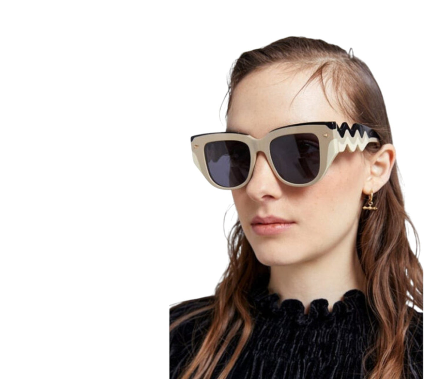 Karen Walker  True North Wave Sunglasses | 70's, Black/Cream/Beige, Cat Eye